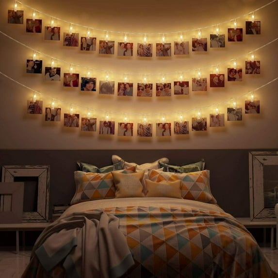 Casewin Photo Clip String Light with Timer Remote 40 LED Clips | Photo String Lights with Clips ,Twinkle Dorm Wall Decor for Girls Bedroom,Teenage Girl Room Decor for Photo Wall Decoration