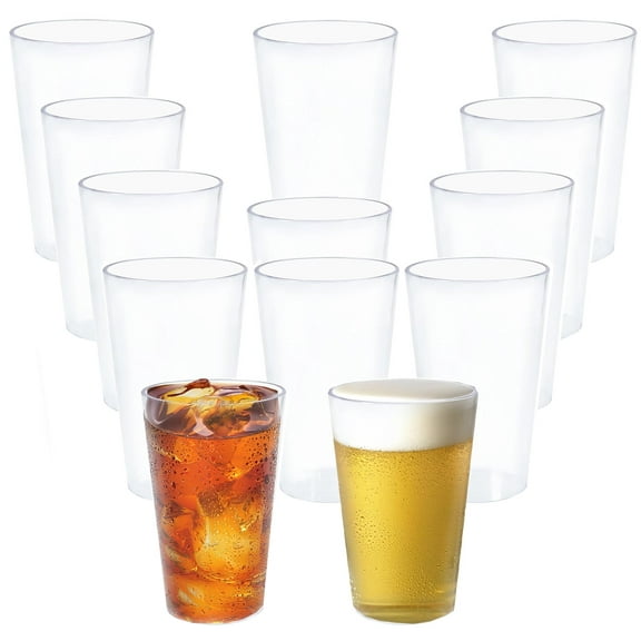 Casewin Plastic Glasses 530ml Stackable Set of 12, Dishwasher Safe Tumblers Cups Plastic Drinking Glasses, Water Juice Cocktail Glasses Camping Portable Cups Picnics BBQ’s Parties (Clear-12 Pack)