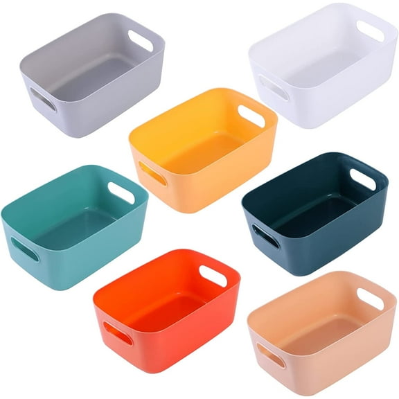 Casewin Plastic Storage Boxes, Multiple Colour Organisation Storage Baskets for Kitchen, Cupboard, Office, Bathroom, Toy, Home Tidy Open Storage Bins with Handles (7 Pack)