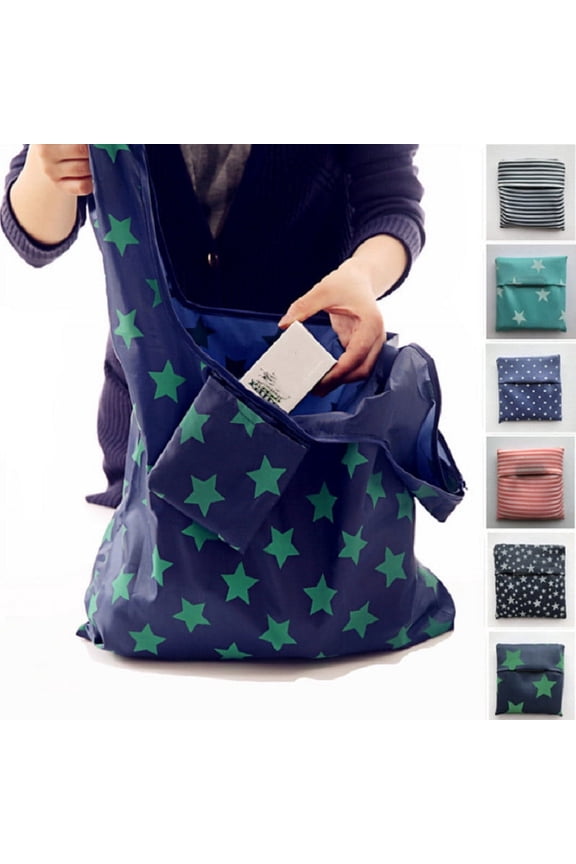 Reusable Shopping Bags Foldable Grocery Bags Eco-friendly Shopper Tote Bag Folding into Attached Pouch (6 Pack)