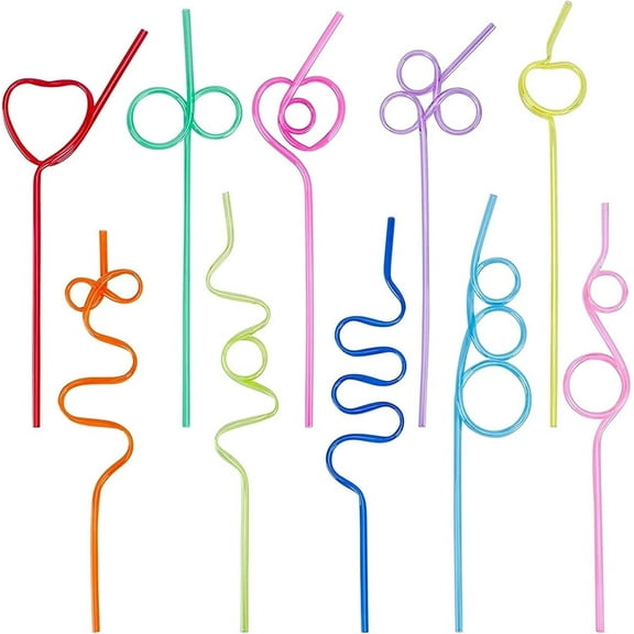 Casewin Reusable Straws Plastic Drinking Straws Colorful Fun Bendy Varied Twists Straws Loop Curly Swirly Straw for Kids Adults School Prizes Easter Basket Stuffer Birthday Party Favors Supplies