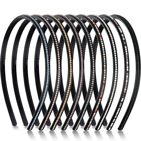 Casewin Rhinestone Headbands,Single Row Hair Bands ,Non-Slip Teeth Hairband Fashion Crystal Hard Hair Hoop Shiny Hair Bands for Women Girls Lady 6 Pieces (Random Colors)