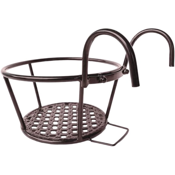 Casewin Round Hanging Railing Planters Iron Art Hanging Baskets Flower Pot Holders Plant Holder Over The Rail Metal Fence Planters Assemble Plant Racks Shelf Containers for Patio Balcony Porch Fence