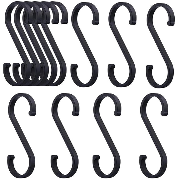 Casewin S Hooks, 12 Pack Aluminum S Shaped Hooks for Hanging Pots and Pans Coffee Cups Grill Utensils Clothes Plants Hangers Indoor and Outdoor Decorative Hooks, Black