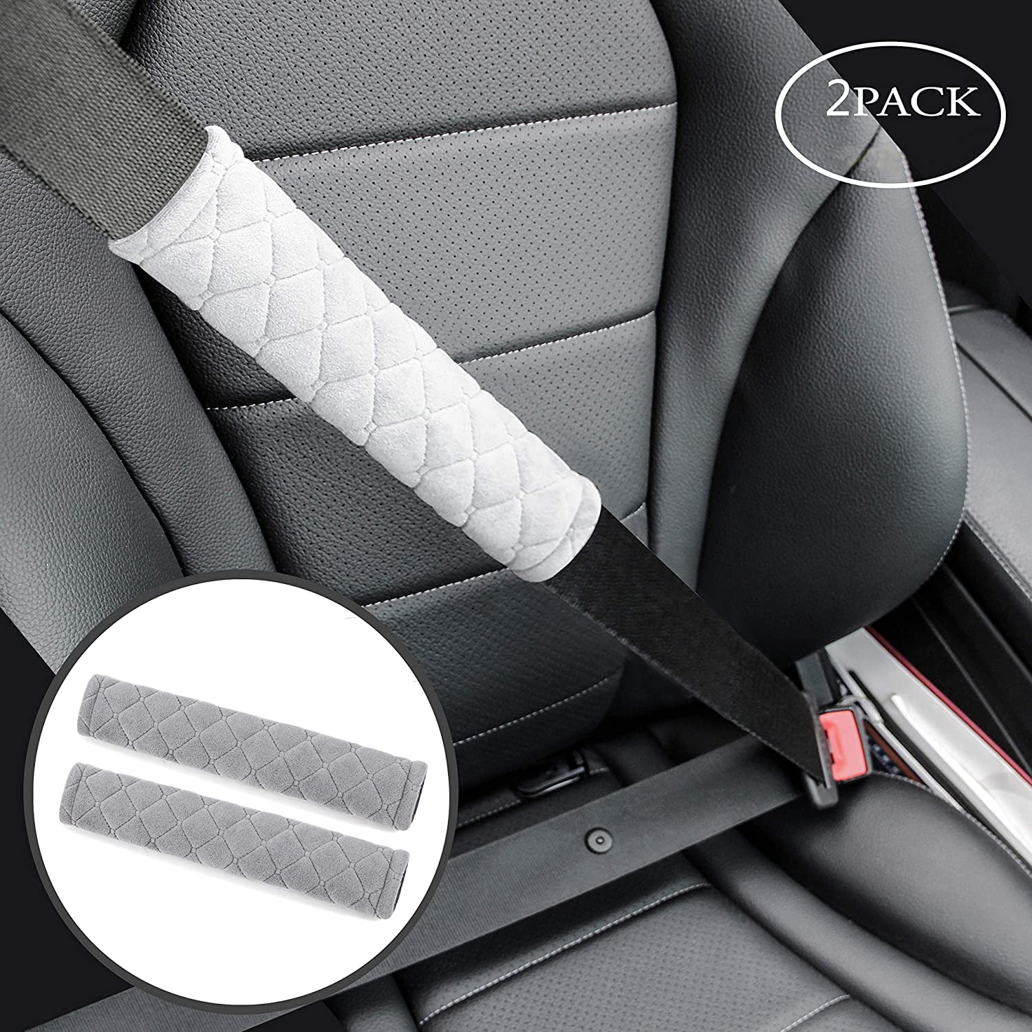 BESULEN Car Seat Belt Pads Cover, 2 Pack Leather Mesh Universal