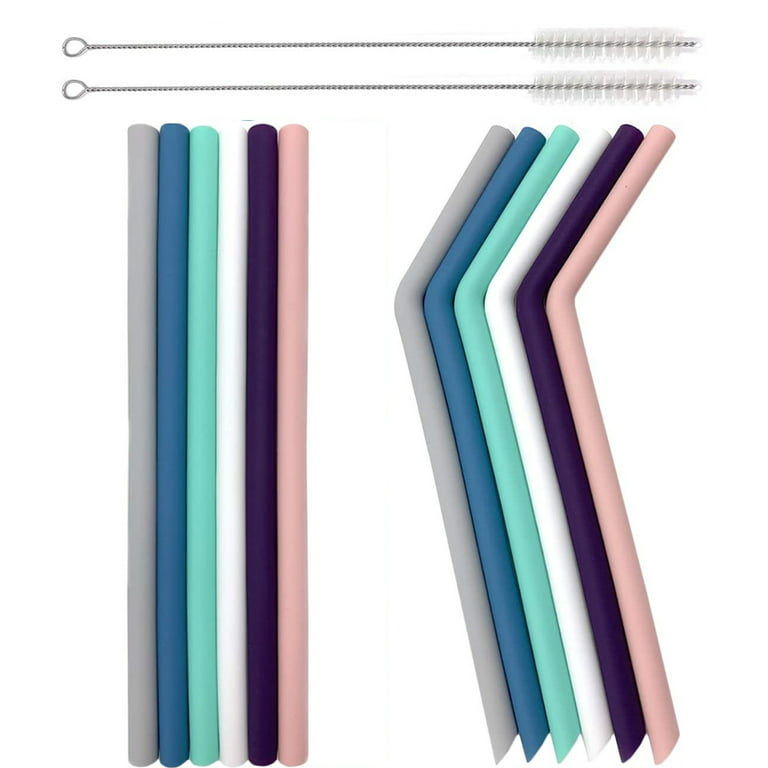 Casewin Set of 12 Large Reusable Silicone Straws, Thick Smoothie Silicone  Drinking Straws Kids with Cleaning Brushes- Extra Long Flexible -for 20oz
