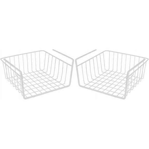 Casewin Under Shelf Basket, 2 Pack Slides Under Cabinet Storage Shelf Wire Baskets, Space Saving for Kitchen Counter Pantry Desk Bookshelf Cupboard, White