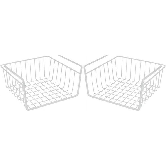 Casewin Under Shelf Basket, 2 Pack Slides Under Cabinet Storage Shelf Wire Baskets, Space Saving for Kitchen Counter Pantry Desk Bookshelf Cupboard, White