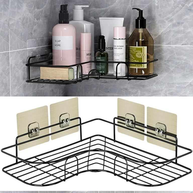 Casewin Shower Caddy Corner Shelf with 4 Removable Hook, Adhesive Metal  Bathroom Shelf Wall Mounted, Non-Drilling Floating Shelf for Bathroom  Organizer/Shower Organizer/Kitchen (Black) 