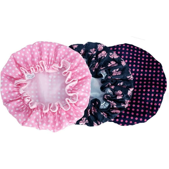 Casewin Shower Cap, 3 Pcs Waterproof Shower Caps Elastic Band Bath Caps Double Layers Reusable Shower Caps, Large Long Hair Hats for Ladies Girls Women Hair Shower Spa Salon