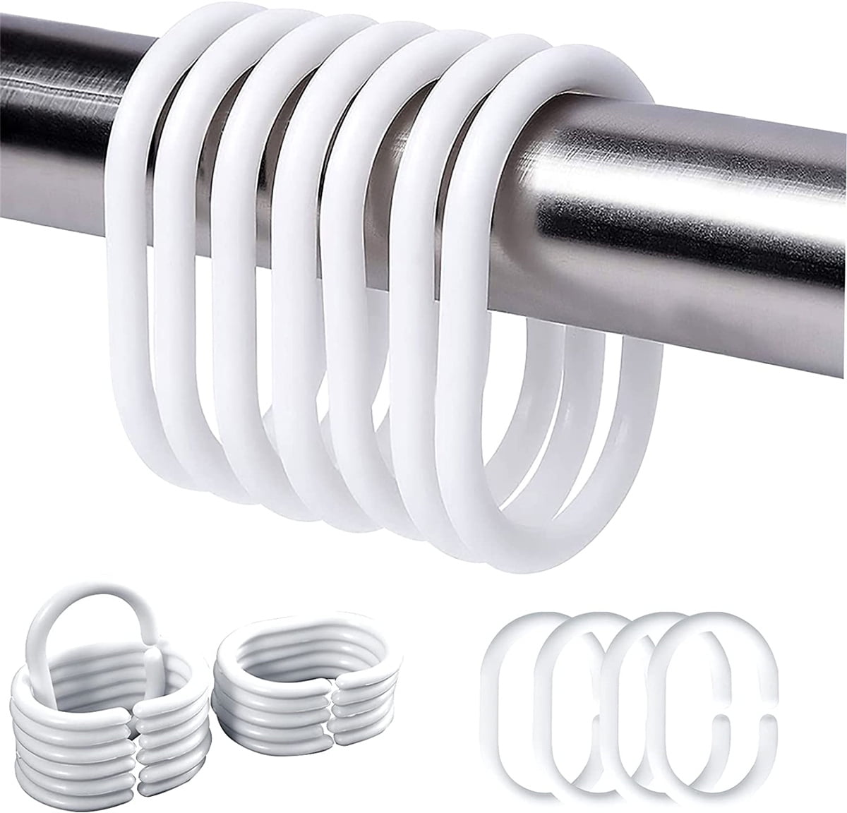 Casewin Shower Curtain Rings,12 Pack Plastic Curtain Hanging Rings,C