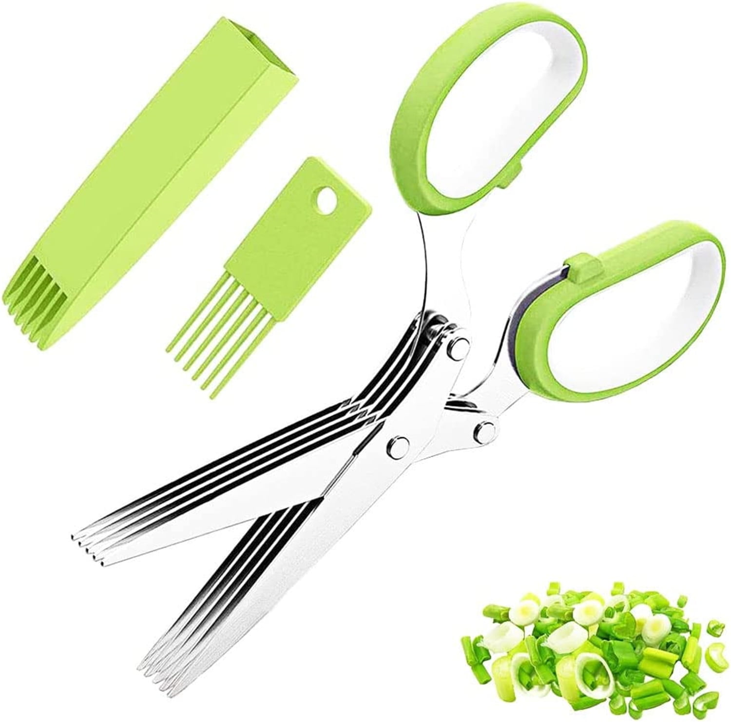 Herb Scissors,VIPMOON Multipurpose Kitchen Cutting Shear with 5 Stainless Steel Blades and Safety Cover