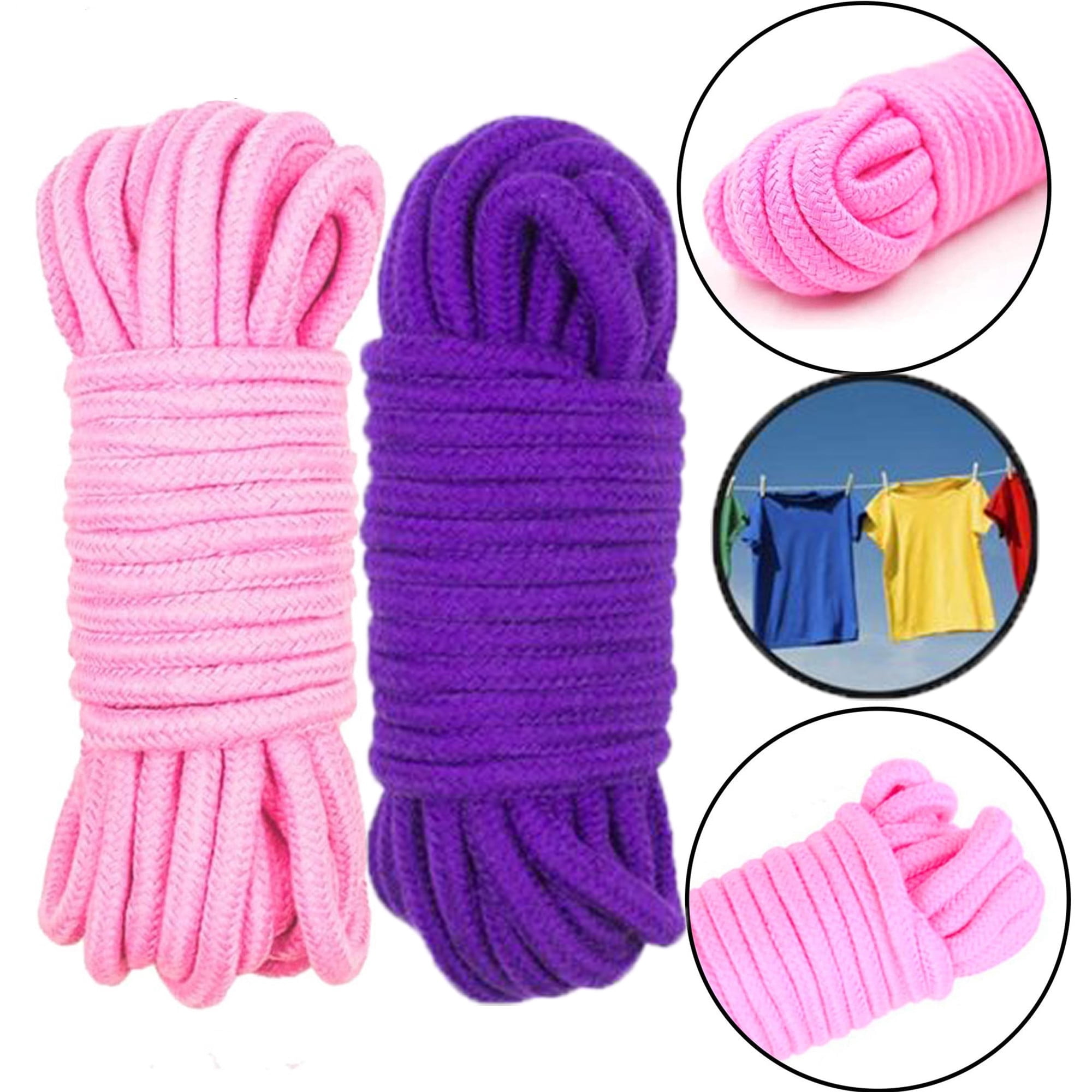 Casewin Soft Cotton Rope Binding Rope All Purpose Thick Cotton Twisted Knot  Tying Rope, 8mm Diameter, 10m Long,4PCS Pink&Purple 