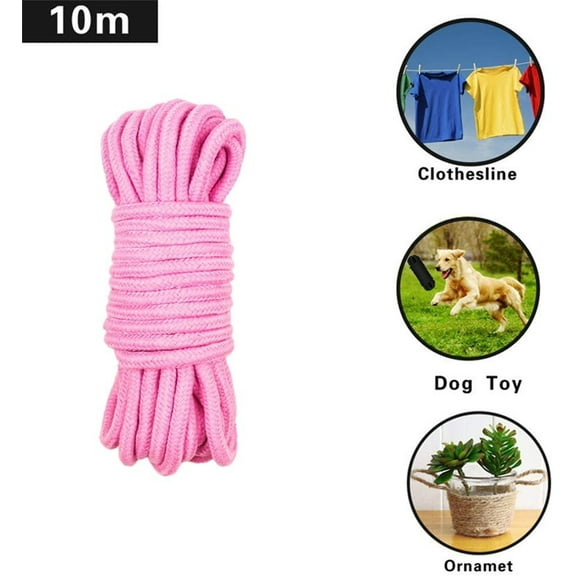 Casewin Soft Cotton Rope, Multipurpose Durable Long Rope Craft Colored Rope, 32 Feet/10M Soft Twisted Cotton Knot Tying Rope Cord, Utility Braided Cotton Rope (Pink)
