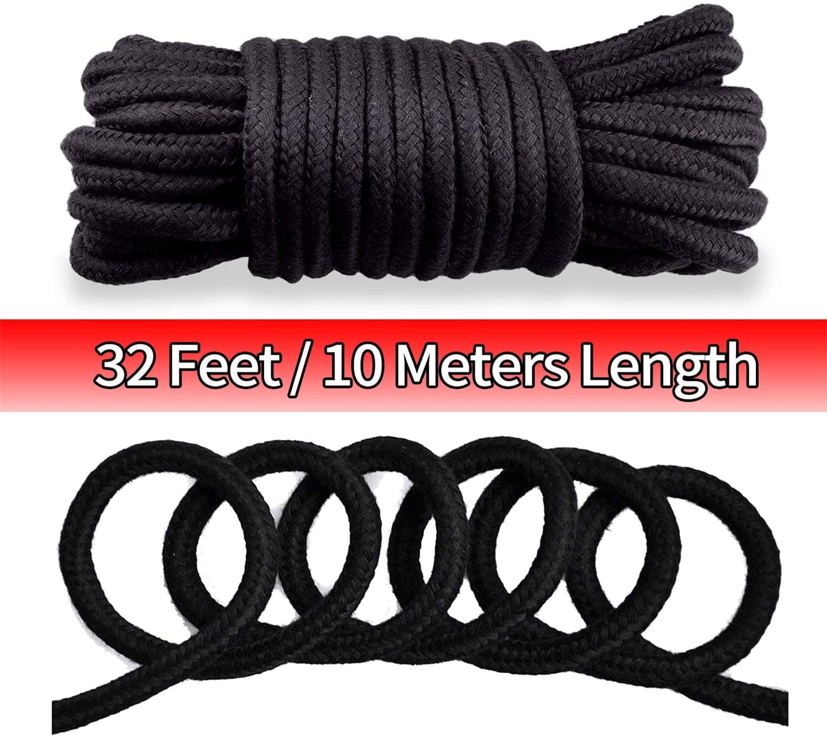 2-Pack Soft Cotton Rope, 10 Meters (32 Feet) Each, 8mm Thick - Multipurpose, Skin-Friendly, With End Caps