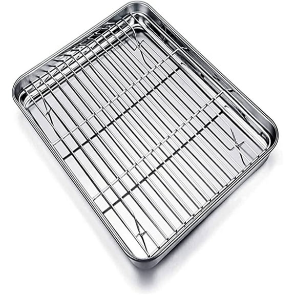 Casewin Stainless Steel Baking Sheet with Rack Set, Cookie Sheet Pan for Oven, Rimmed Metal Tray with Wire Cooling Rack for Cooking Roasting Resting Bacon Meat Steak - Dishwasher Safe
