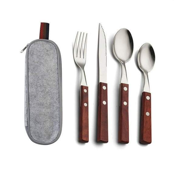 Casewin Stainless Steel Kitchen Utensils Tableware Set 5 Piece Flatware Knife Fork Spoon With Wooden Handle