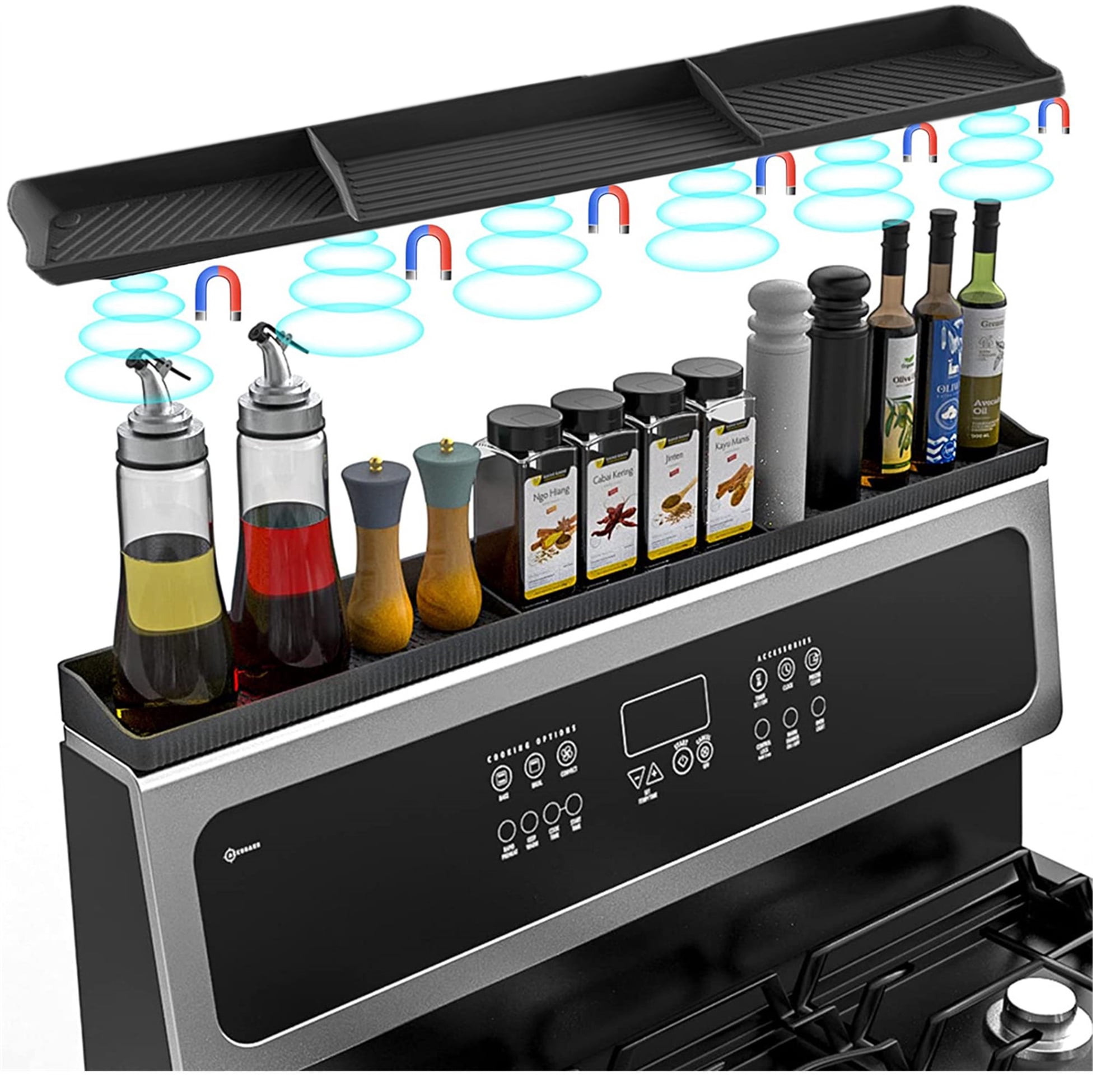 Casewin 30 Inch Stove Top Shelf, Silicone Spice Rack, Kitchen