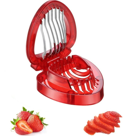 Casewin Strawberry Slicer Set, Cooking Kitchen Gadgets for Remove Strawberry Stem and Perfectly Even Strawberry Slices (Set of 2, Red)