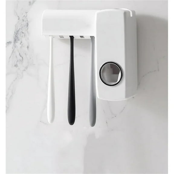 Casewin Toothpaste Dispenser,Automatic Toothpaste Squeezer with Wall Mount Toothbrush Holder Set- 5 Brush Holder,Hands Free,White