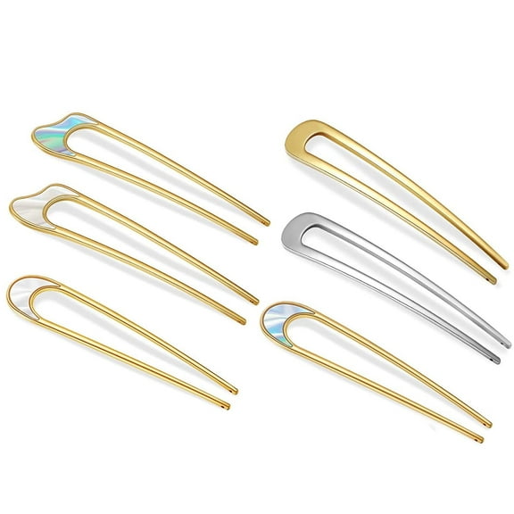 Casewin U-Shaped Hair Pins Metal Vintage Hair Sticks French Hair Pin Hairstyle Chignon for Women Girls,6PCS (3 Styles)