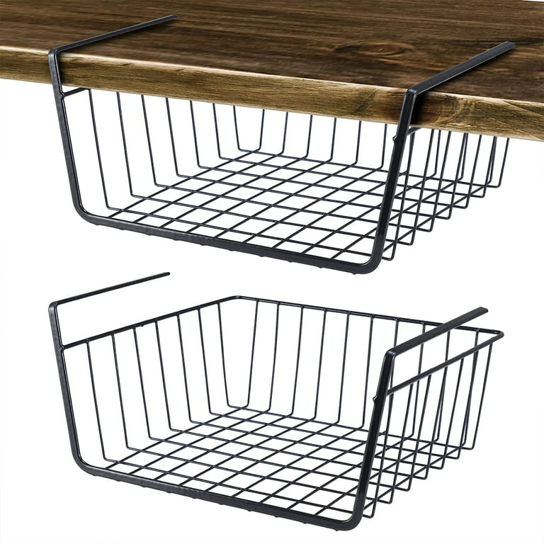 Casewin Under Shelf Basket, 2 Pack Slides Under Cabinet Storage Shelf Wire  Baskets, Space Saving for Kitchen Counter Pantry Desk Bookshelf Cupboard