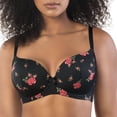 thumbnail image 1 of Casey Full Bust Padded Plunge T-Shirt Bra, Black with Rose Print, Black w/ Rose Print, 34C, 1 of 5