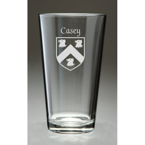 Casey Irish Coat of Arms Pint Glasses - Set of 4 (Sand Etched)