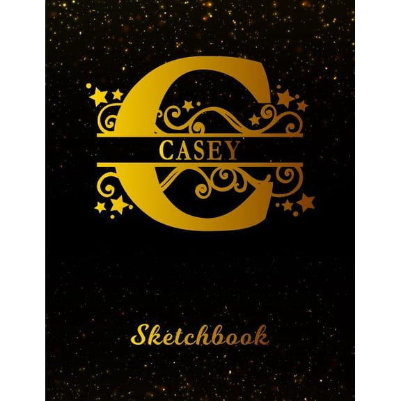 Casey Sketchbook: Letter C Personalized First Name Personal Drawing Sketch Book for Artists & Illustrators Black Gold Space Glittery Eff Paperback