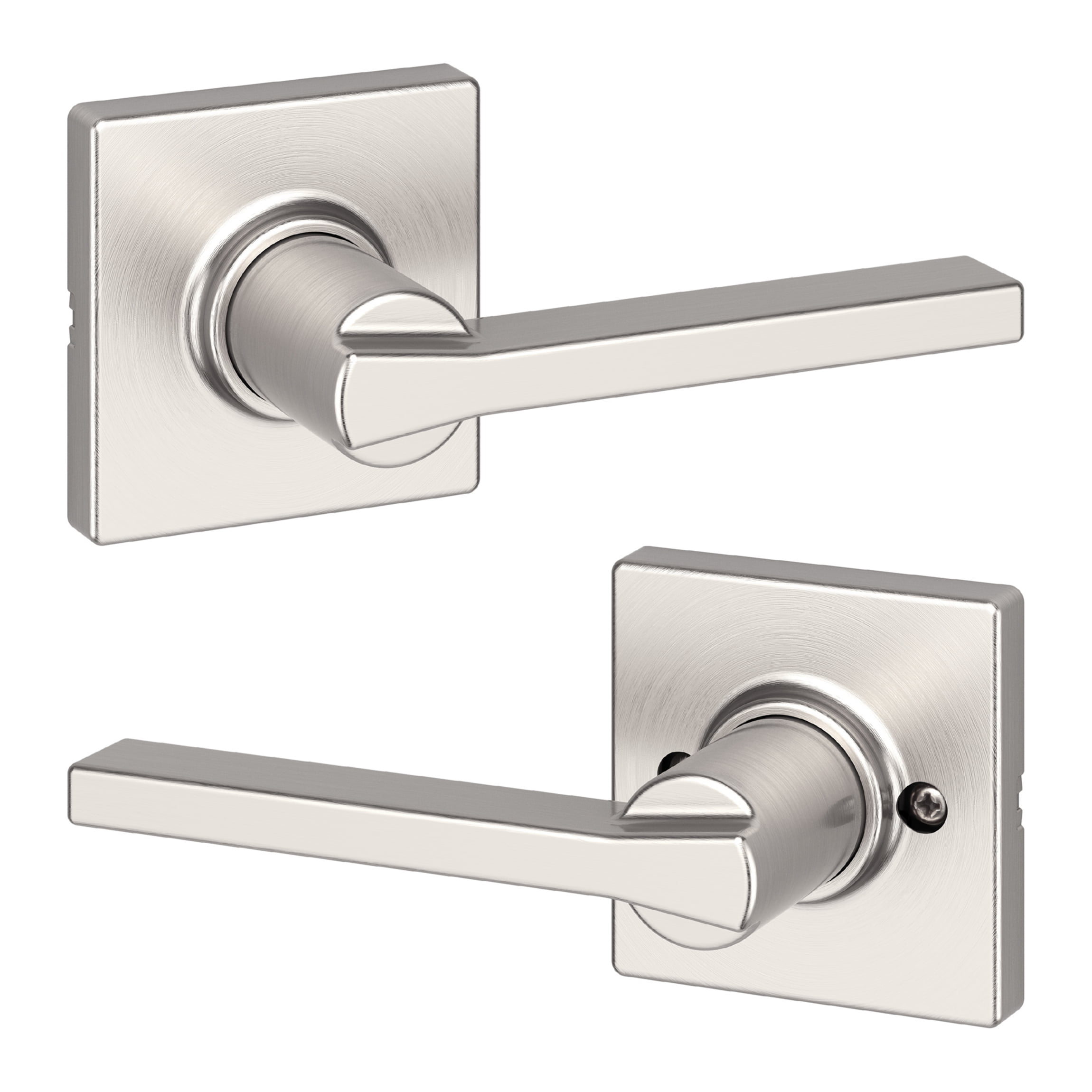 Satin Nickel Square Rose Passage Lever Handle
