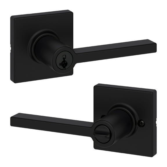 Kwikset Casey Square Keyed Entry Lever Doorknob with Smartkey Matte Black