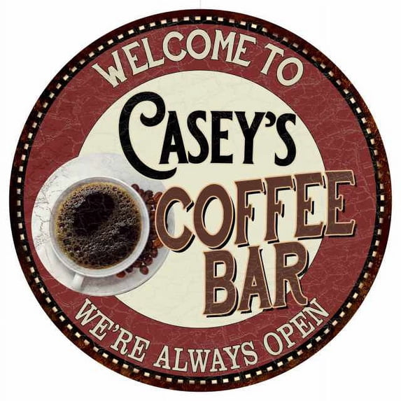 Casey's Coffee Bar Round Metal Sign Kitchen Room Wall Décor 200120041463