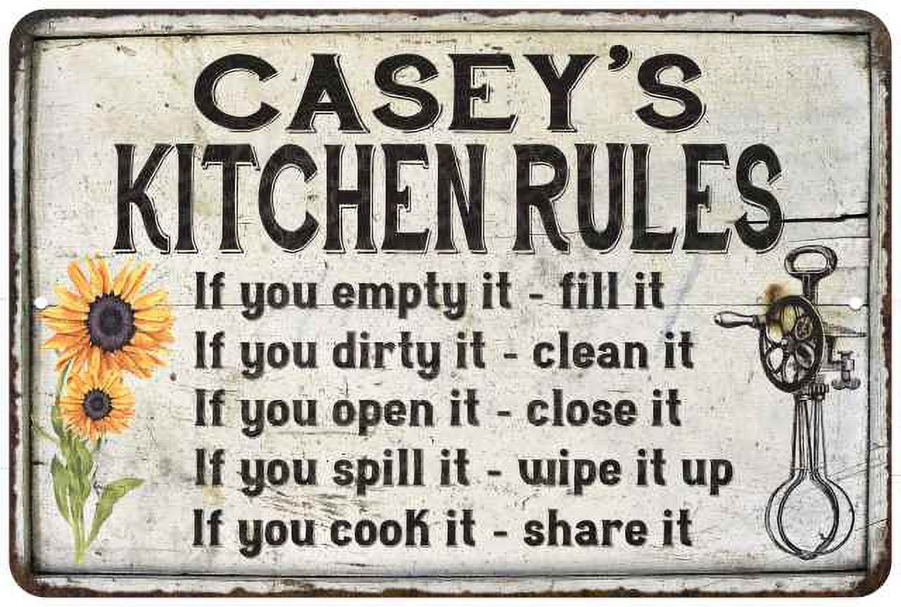 Casey's Kitchen Rules Chic Sign Vintage Decor 12x18 Metal Sign ...