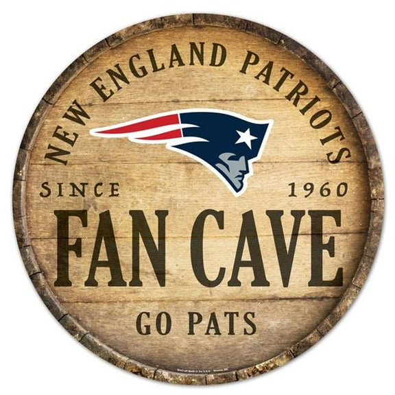 Caseys 9416628477 14 in. England Patriots Sign Wood - Round Barrel Top Design