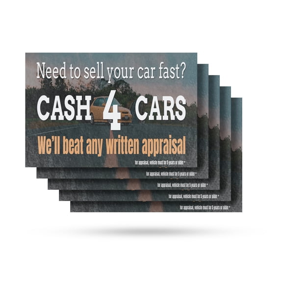 Cash 4 Cars Vinyl Decal 5 Pack of 24 Inch x 36 Inch Weatherproof Heavy-Duty Adhesive Backing | Vehicle Purchases, Quick Offers, Trusted Services | Made in USA