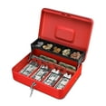 thumbnail image 1 of Cash Box with Key Lock and Money Coin-Tray Steel Money Lock Box Safe Storage Security Locker, Small Portable Steel Counter Cashier Drawer Spring Loaded Clips for Bills, Checks, Jewelry, 1 of 8