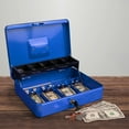 Cash Box ? Locking Steel Petty Cash Safe with Coin Tray and Money Clips