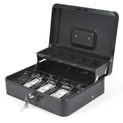 Cash Box Metal Money Box with 5 Coin Trays Cantilever Design & 4 Bill Slot with Spring Clips to Organize and 2 Keys Lock  Box   Suitable for Valuables 11.8x9.44x3.54in Size
