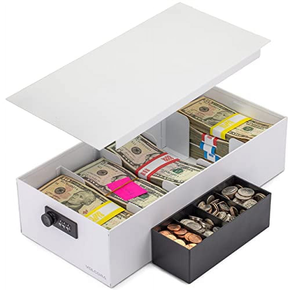 Cash Box Money Organizer 15” x 7.5” x 4” Cashbox 5 Compartments
