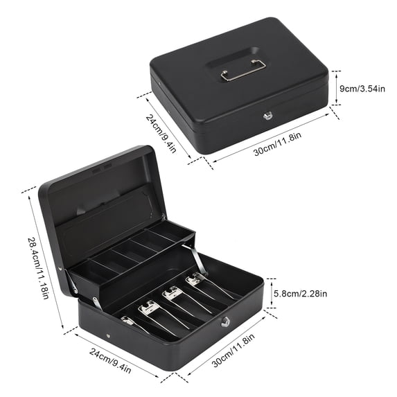 Cash Box with Key & Money Tray Bill Box for Cash Register Metal Lock ...