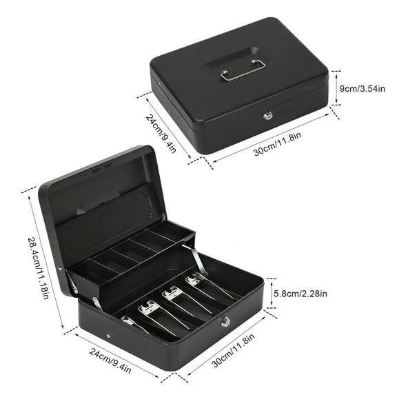 Cash Box with Key & Money Tray Bill Box for Cash Register Metal Lock Box for Money Safe
