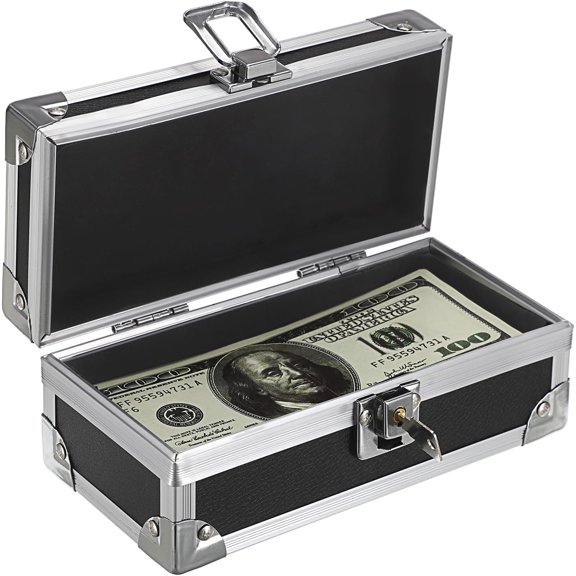 Cash Box with Lock, Aluminium Alloy Money Box for Cash Lockable Money Storage Box Single Row Currency Tray Cash Organizer Piggy Bank for Collector