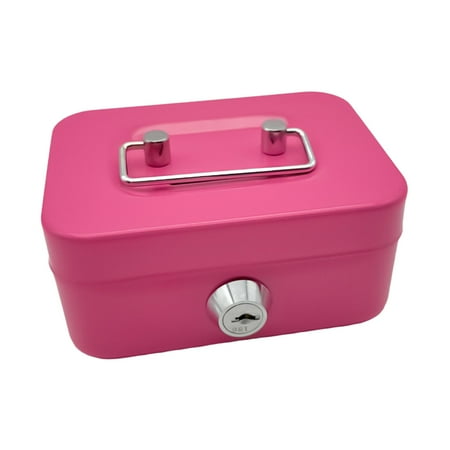 Cash Box with Lock Coin Box Money Saving Box Case Lockable Storage Box Piggy Bank Treasure Chest Box for Kids Classroom Prizes Pink