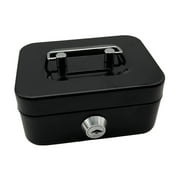Cash Box with Lock Treasure Chest Money Box Metal Small Modern Collection Holder Piggy Bank Lock Box with Key for Prizes Adults Black