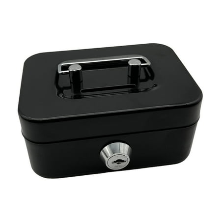 Cash Box with Lock Treasure Chest Money Box Metal Small Modern Collection Holder Piggy Bank Lock Box with Key for Prizes Adults Black