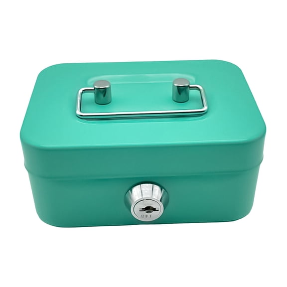 Cash Box with Lock Treasure Chest Money Box Metal Small Modern Collection Holder Piggy Bank Lock Box with Key for Prizes Adults Green