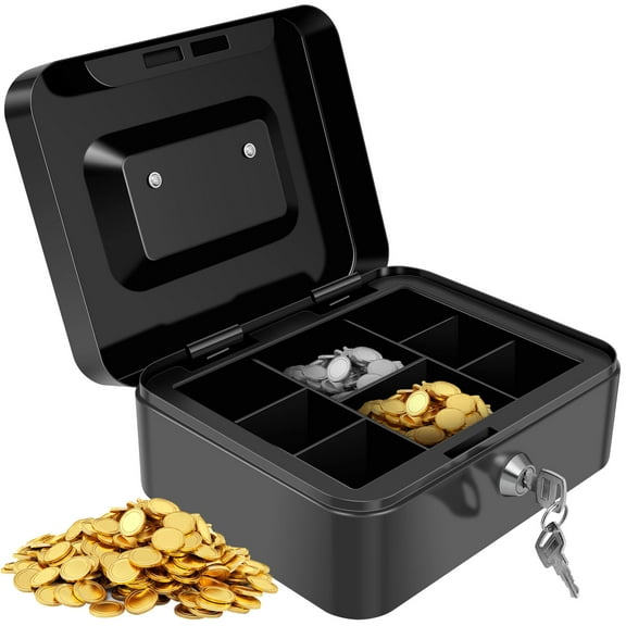 Cash Box with Money Tray and Key Lock, Metal Money Saving Organizer Safe Box, Oval Cash Register Drawer for Small Business, 7.8''x6.2''x3.2''