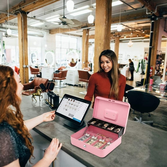 Cash Box with Money Tray and Key Lock, Money Box with Safe Locking, Money Saving Lock Box for Cash Register