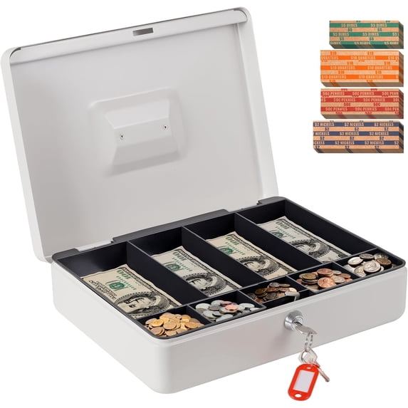 Cash Box with Money Tray and Lock, Metal Locking Cash/Money Saving ...