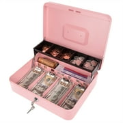 Cash Box with Money Tray and Lock Money Box for Cash Cash Box with Lock 11.80" x 9.40" x 3.54" Pink